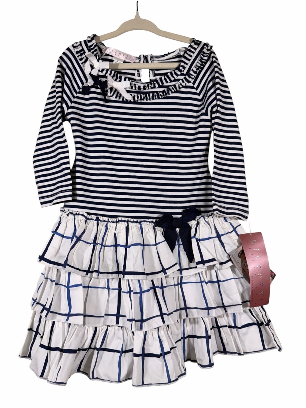Biscotti Navy & White Striped Ruffle Tiered Dress